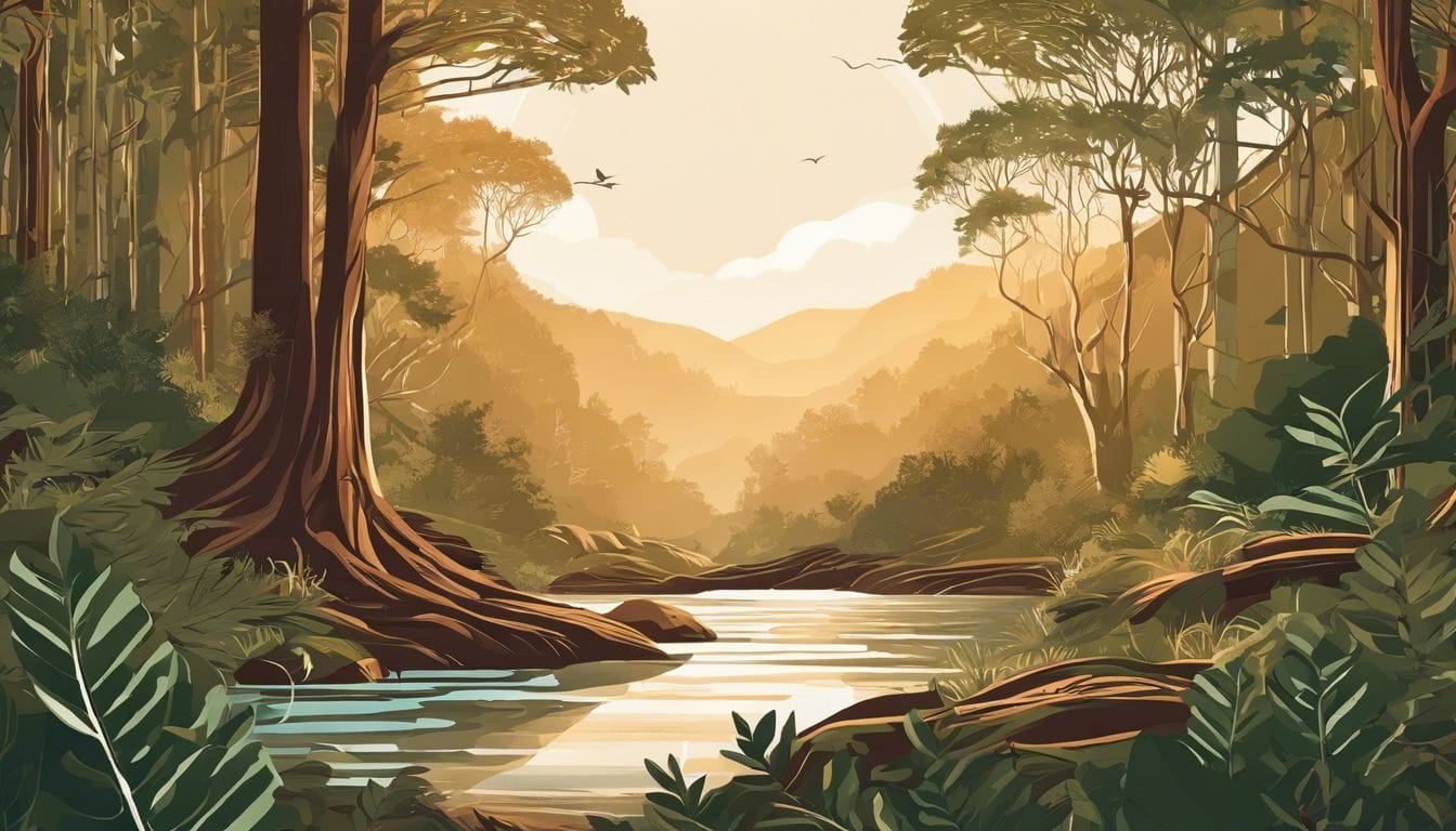 De afbeelding toont Ashwagandha wortel en extract in een serene bosomgeving.