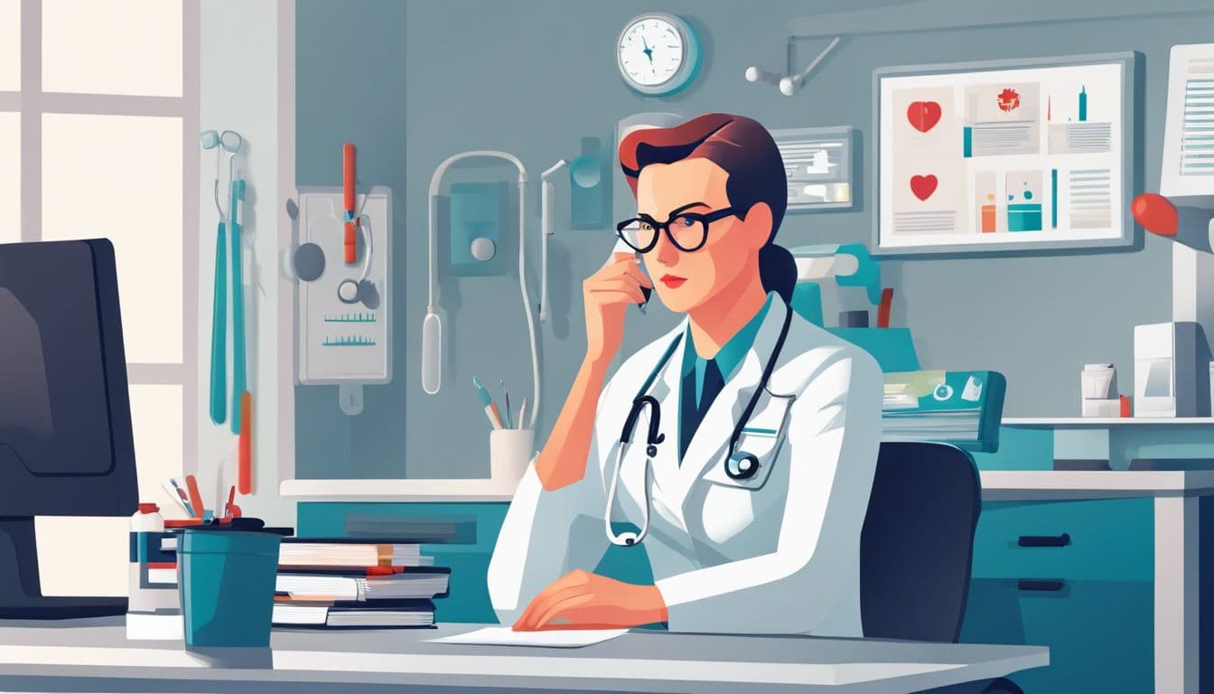 Een bezorgde persoon zit in de wachtkamer van de dokter.