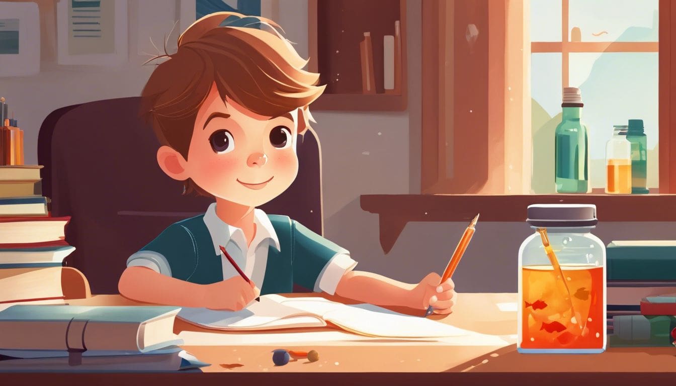 Een kind met ADHD probeert te studeren met moeite en vastberadenheid.